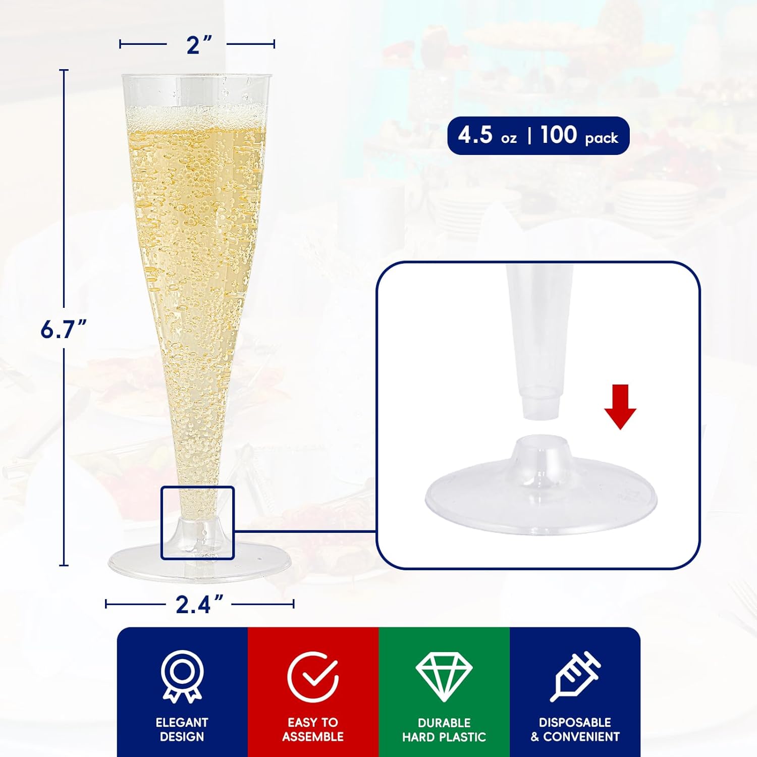 Thumbnail 1 de JOLLY CHEF 100 Pack Plastic Champagne Flutes with 4.5 oz Capacity