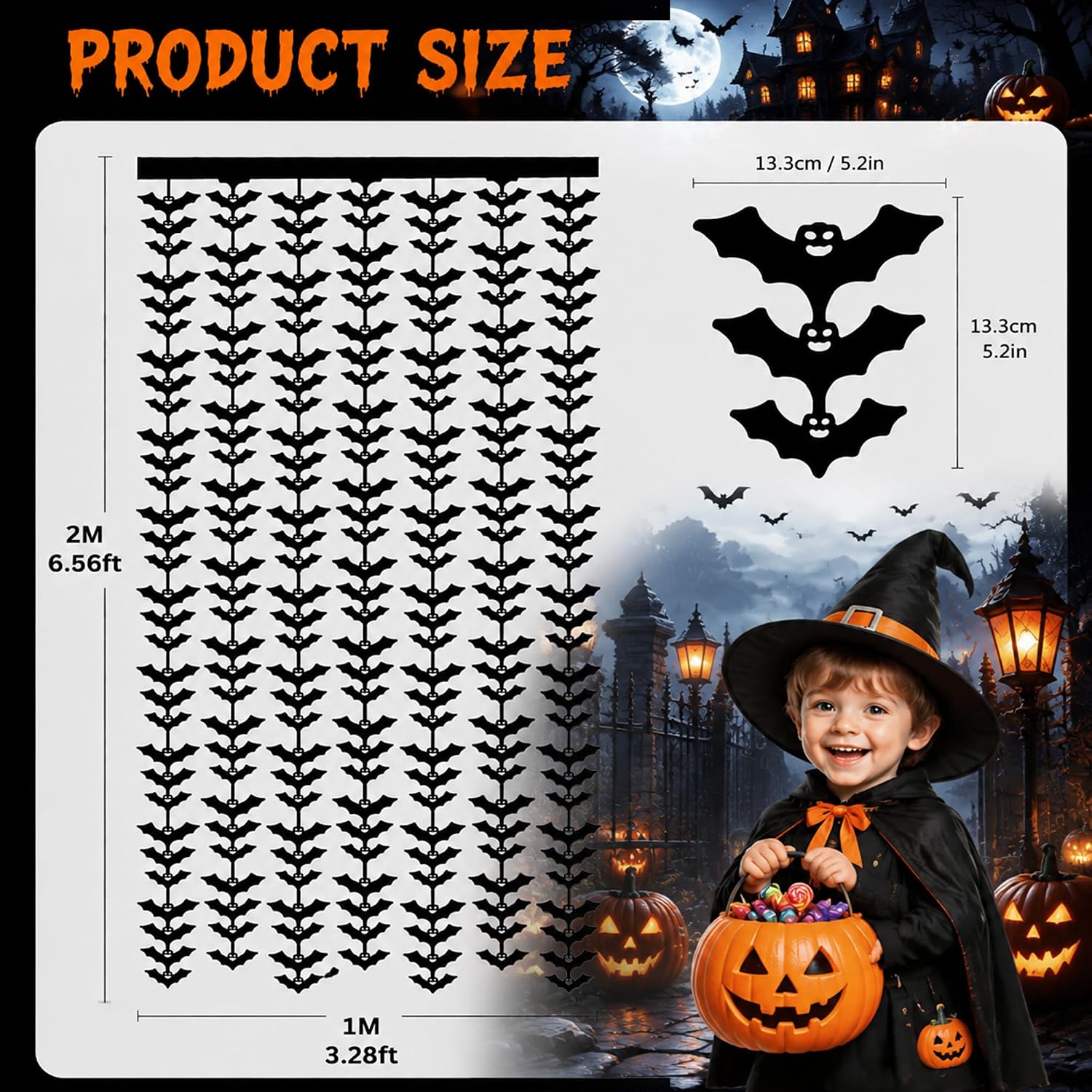 Thumbnail 1 de Halloween Bat Foil Fringe Curtain 6.56 ft x 3.28 ft
