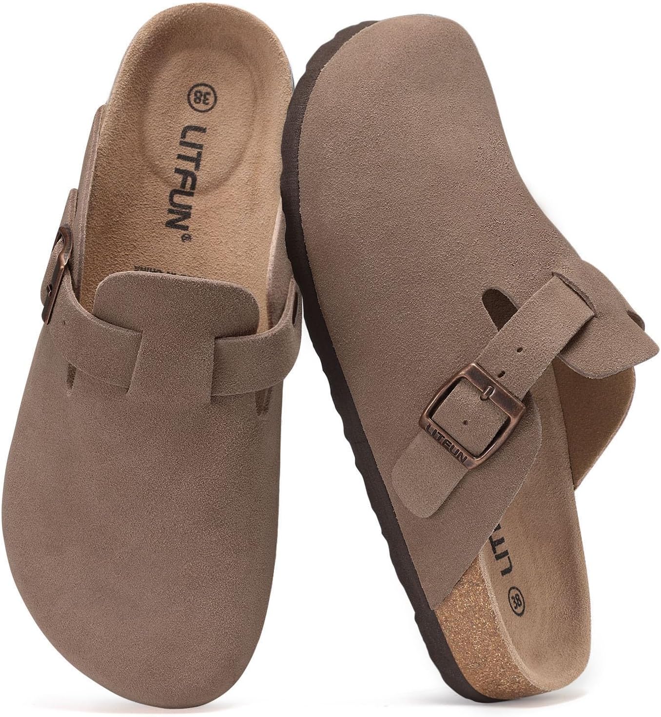 Detalle de Litfun Women's Genuine Suede Clogs with Arch Support