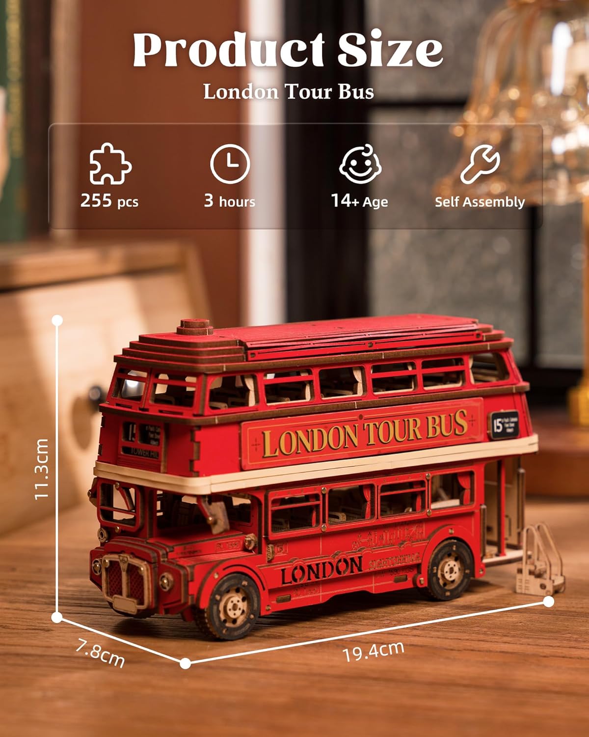 Thumbnail 5 de ROBOTIME Puzzle 3D Maquette bus à impériale de Londres en bois à construire (double niveau)