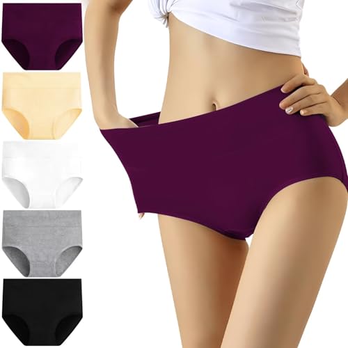 Detalle de YouShow Culottes Femmes Coton Taille Haute – Lot de 5 Slips Elasticité Ventre Plat