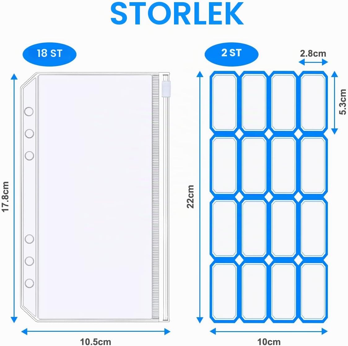 Detalle de Vicloon A6-pärmfickor med dragkedja, 18-pack i genomskinlig PVC