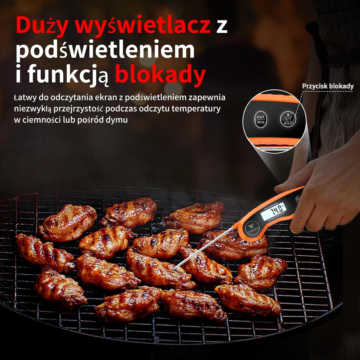 Detalle de DOQAUS CP7 Pro – termometr kuchenny z odczytem w 3 sekundy i podświetleniem