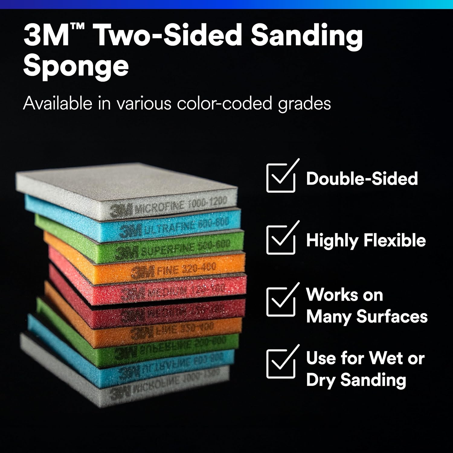 Detalle de 3M 23813 Two-Sided Sanding Sponges, 4.8 x 3.8 in, Assorted, 20-Pack