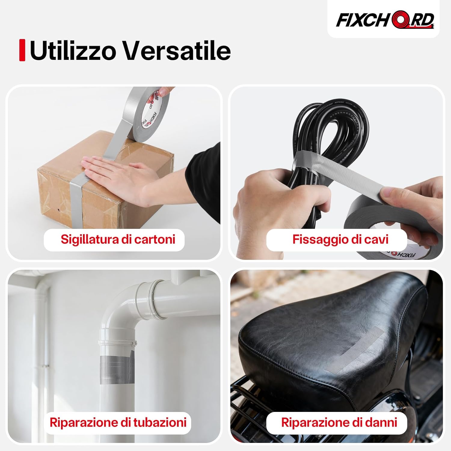 Thumbnail 6 de FIXCHORD nastro adesivo in tessuto 25 mm × 50 m (impermeabile, argento) per riparare e sigillare