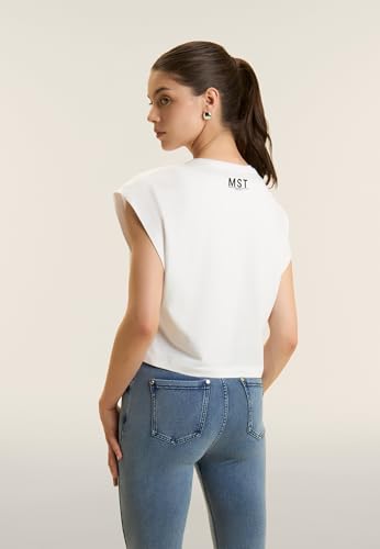 Detalle de FREDDY T-Shirt Cropped con Stampe MST – Bianco, Donna, Medium