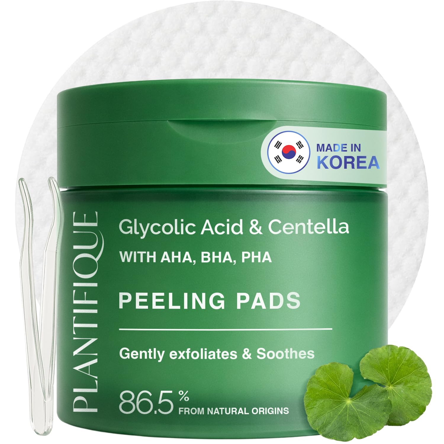Detalle de PLANTIFIQUE Korean Peeling Pads (60 Stück) mit Glycolsäure, Niacinamid, CICA & Multi-Acid-Komplex