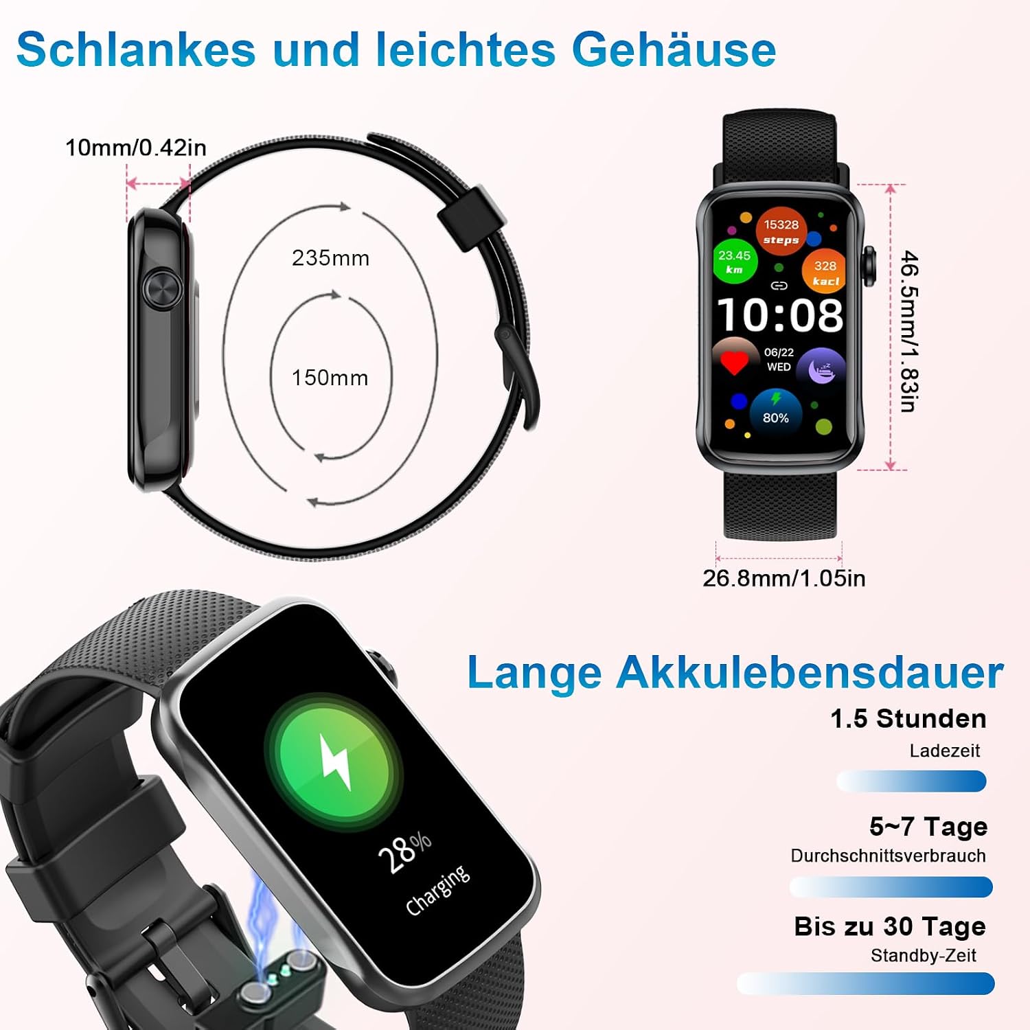 Thumbnail 6 de Motast Smartwatch Herren/Damen 2026 – 1,57" HD Display, 123+ Sportmodi, IP68, Bluetooth 5.4, SpO2/HR/Schlafmonitor
