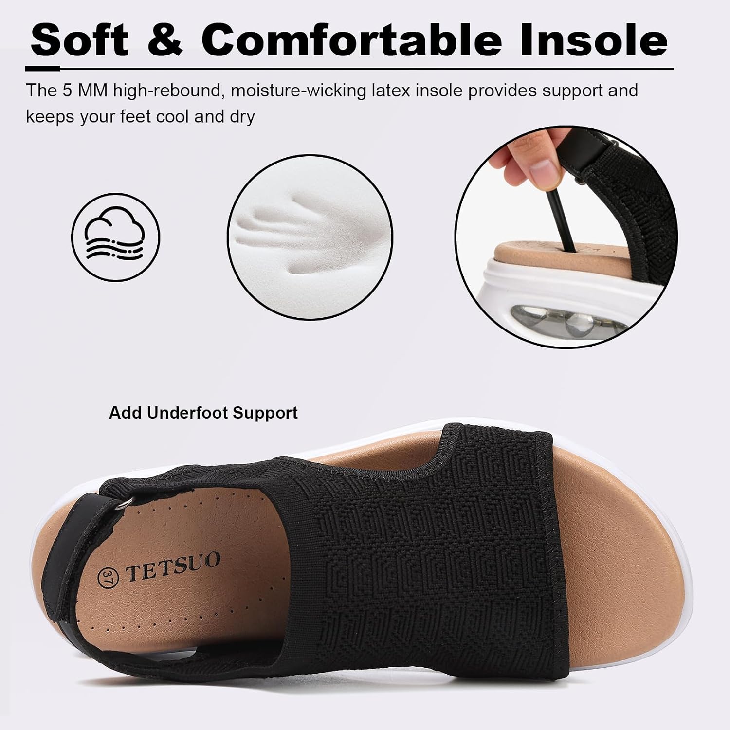 Detalle 2 de TETSUO Women's Summer Walking Sandals - Slip On Air Cushion Platform