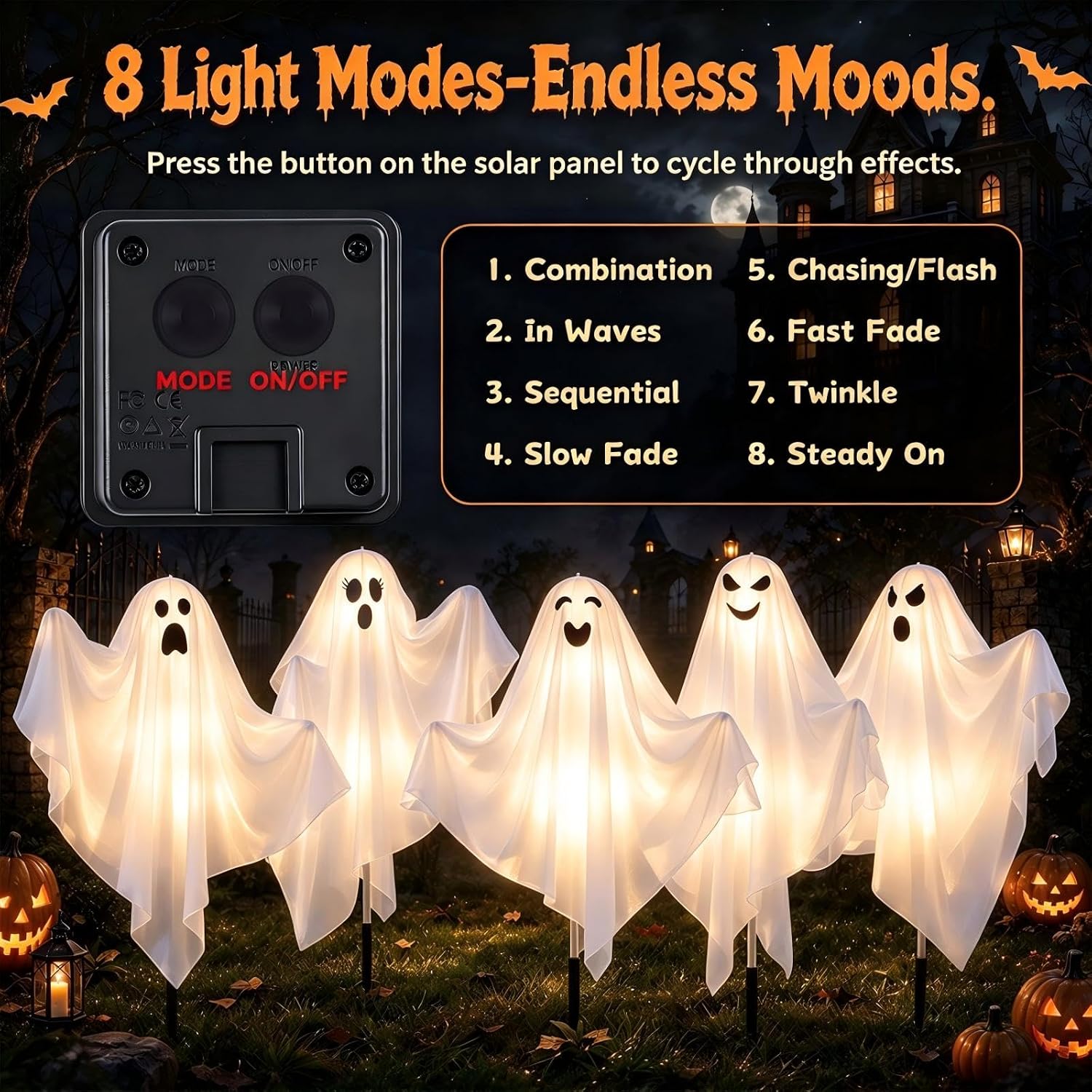 Thumbnail 4 de Solar Halloween Ghost Decorations, 5-Piece Set