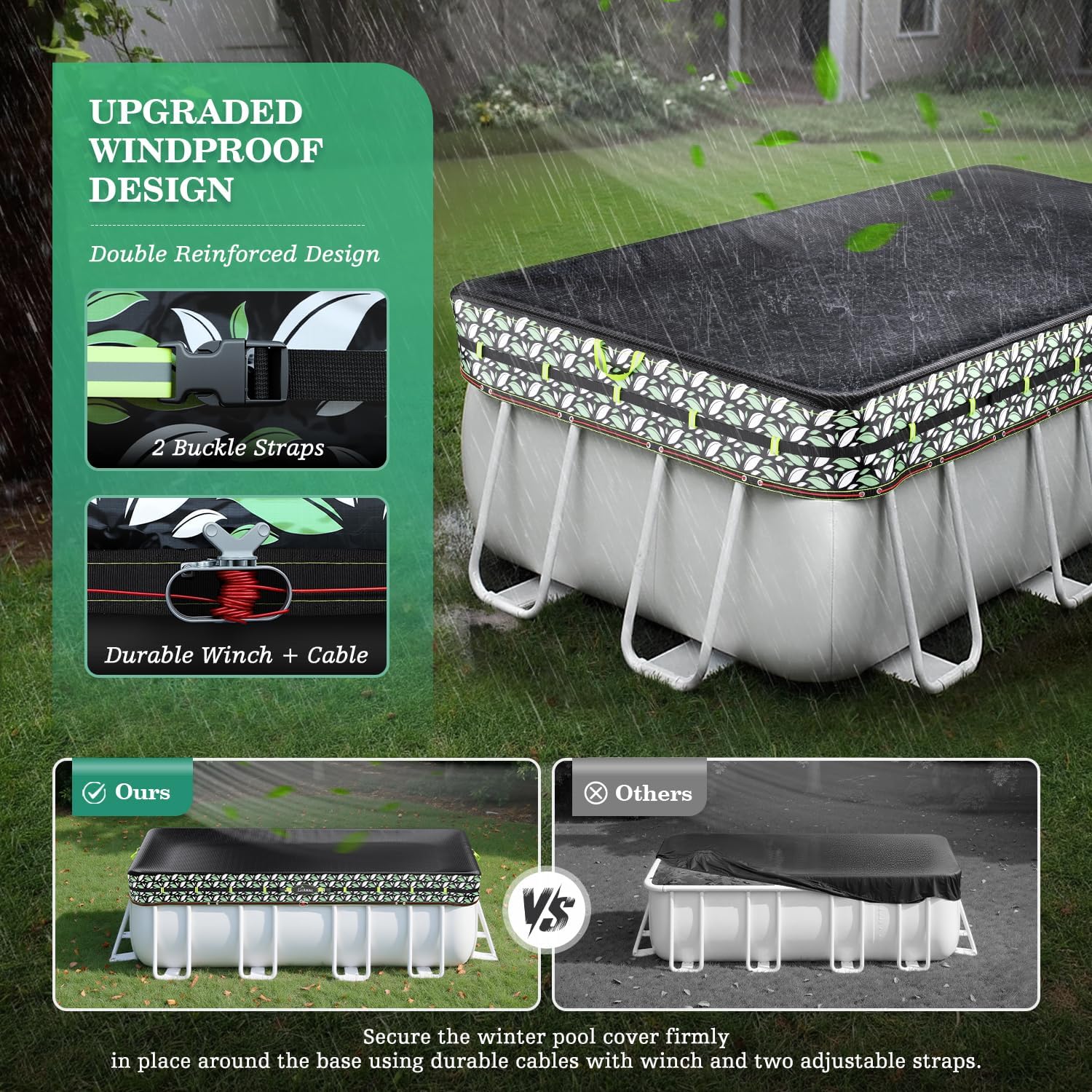 Thumbnail 5 de UIRWAY 12 x 24 FT winter pool cover Rectangular, 185 gsm PE