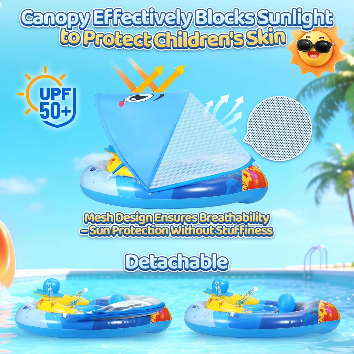 Thumbnail 3 de Baby Swimming Float with Canopy (UPF 50+) – Sea Animal Toys, Inflatable Seat for 6–36 Months