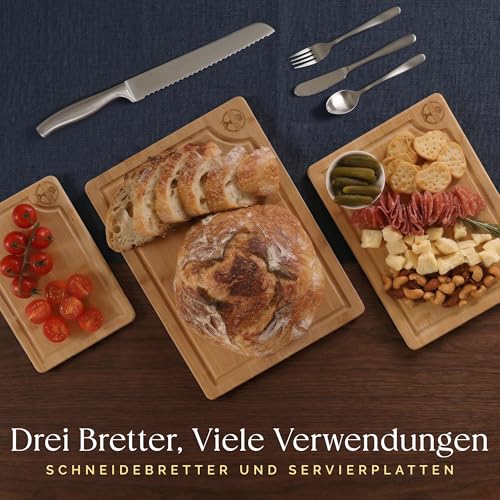 Thumbnail 7 de Deer & Oak Schneidebrett-Set aus Bambus 3-teilig – vorgeölt, mit Saftrille und Griffen