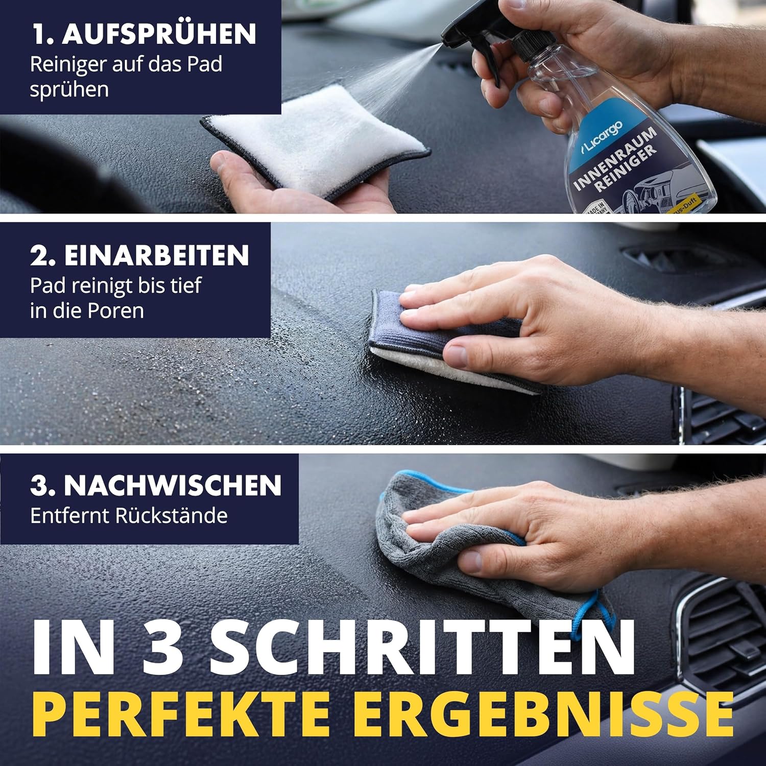Detalle de LICARGO Auto Innenraum Reiniger Set – 500 ml Innenraumreiniger, Innenraum-Pad & 380GSM Mikrofasertuch