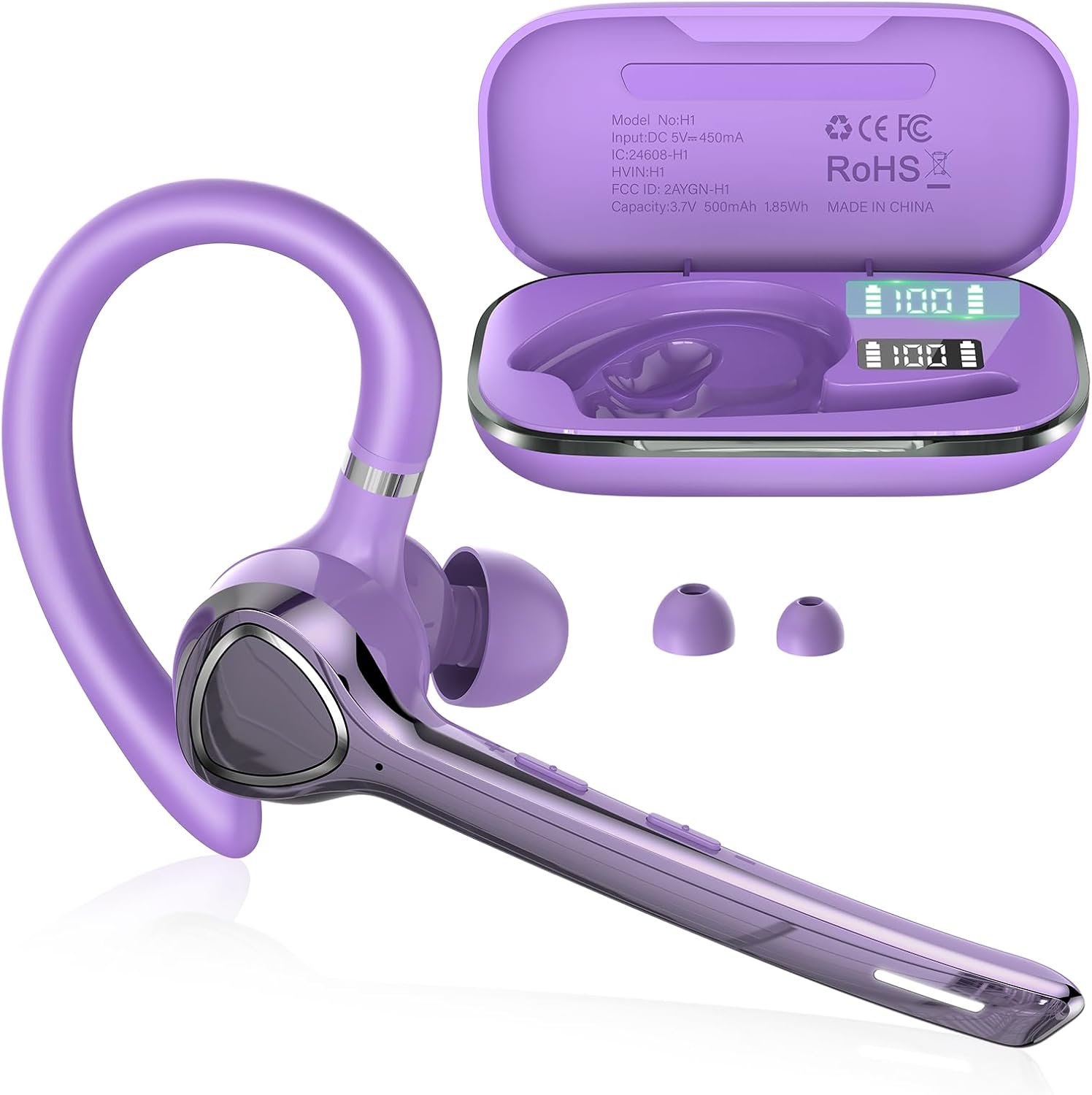 Detalle de VOTAZIB Bluetooth Headset V5.4 – Dual-Mikrofon, 90h Laufzeit, ENC+CVC 8.0, IPX7, zwei Geräte, lila