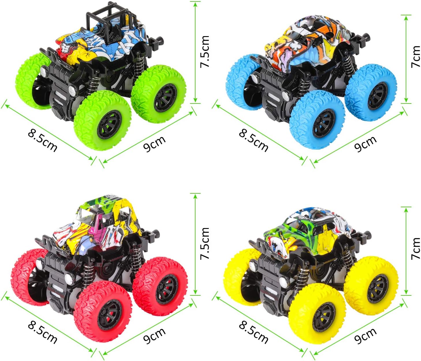 Detalle de m zimoon Monster Truck: 4-Pack Inertia Toys for Active Kids