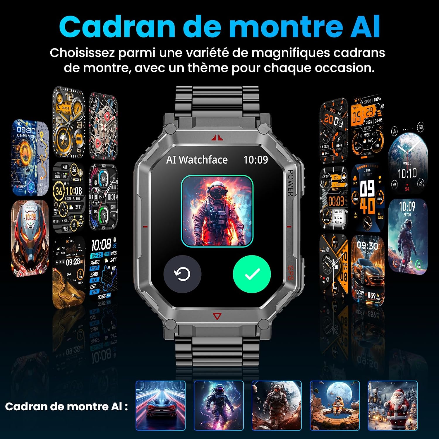 Detalle de Mingdaln Montre Intelligente Militaire en Acier – GPS, Boussole et Assistant Vocal GPT (Noir, 2,01")