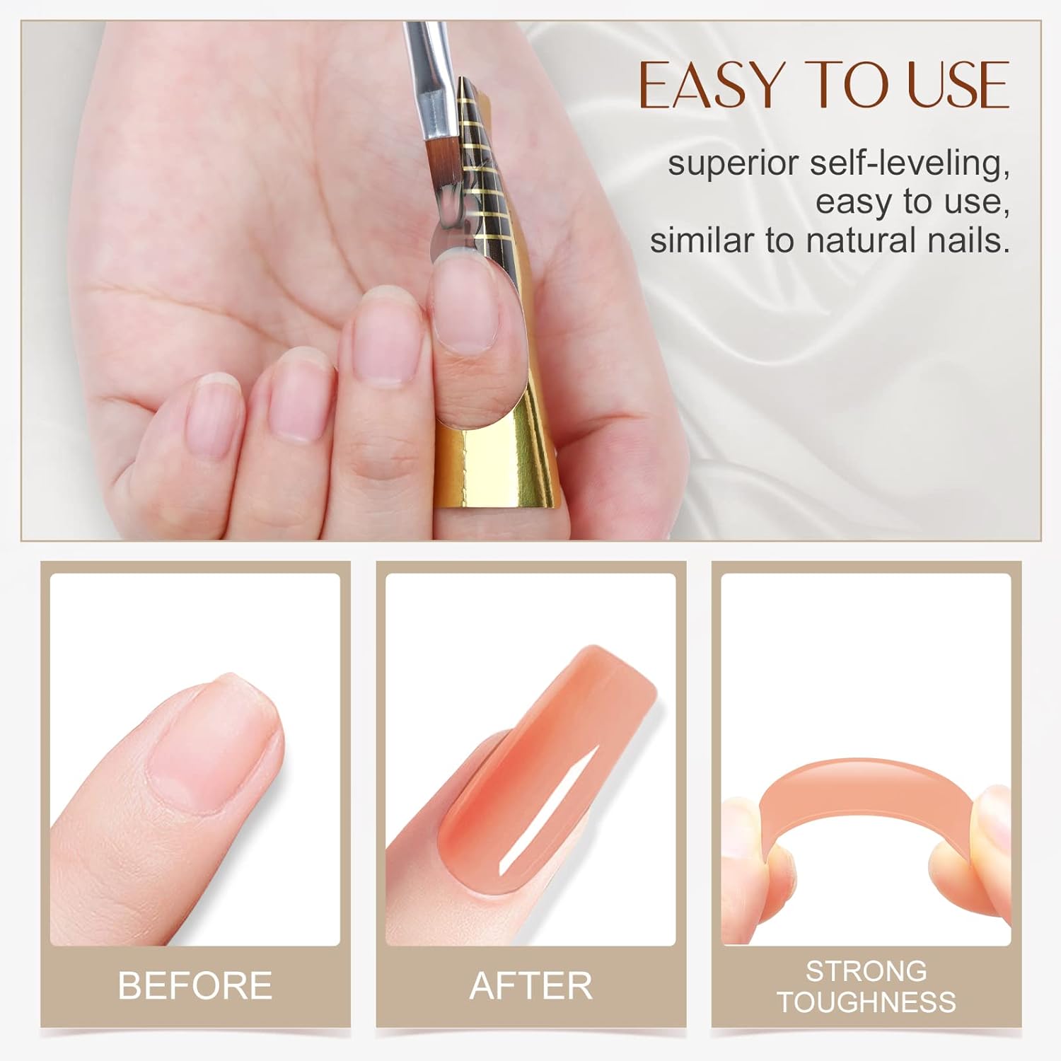 Detalle 2 de Saviland Nagel Aufbaugel 100 g – Nacktes Braun Aufbaugel für Gelnägel (Hartgel, UV/LED) im Starter-Set