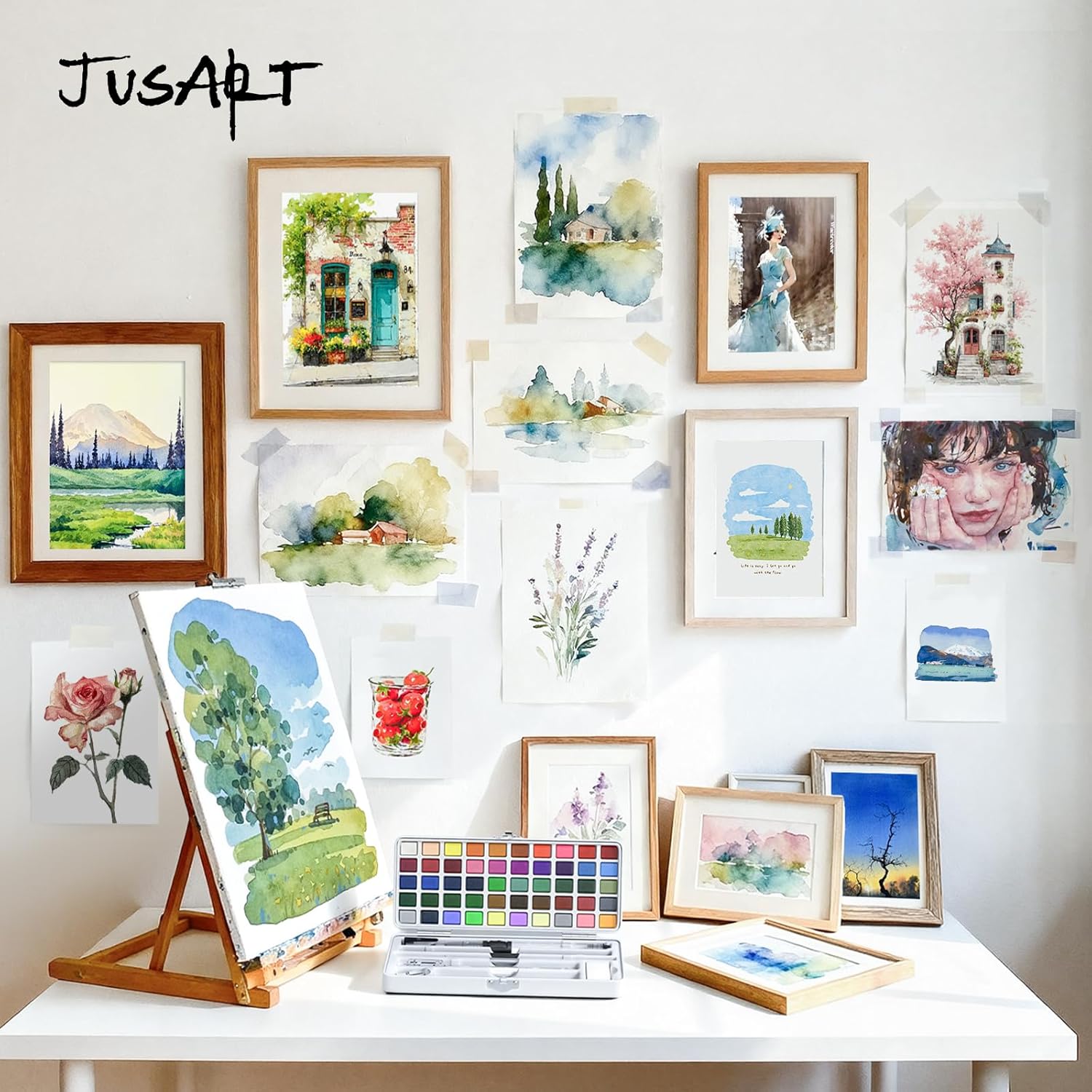 Thumbnail 6 de JusArt Aquarellfarben-Set mit 50 Farben – tragbares Komplett-Set inklusive Metallic- und Fluoreszenzfarben