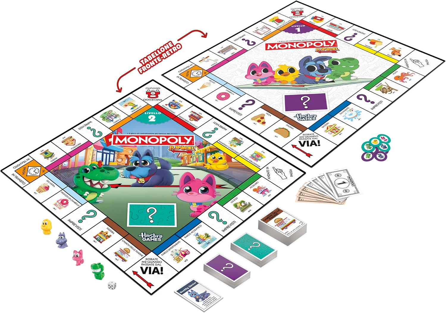 Detalle de Monopoly Junior (edizione 2026) – gioco da tavolo 2 giochi in 1 per bambini dai 4 anni, 2–4 giocatori, versione italiana