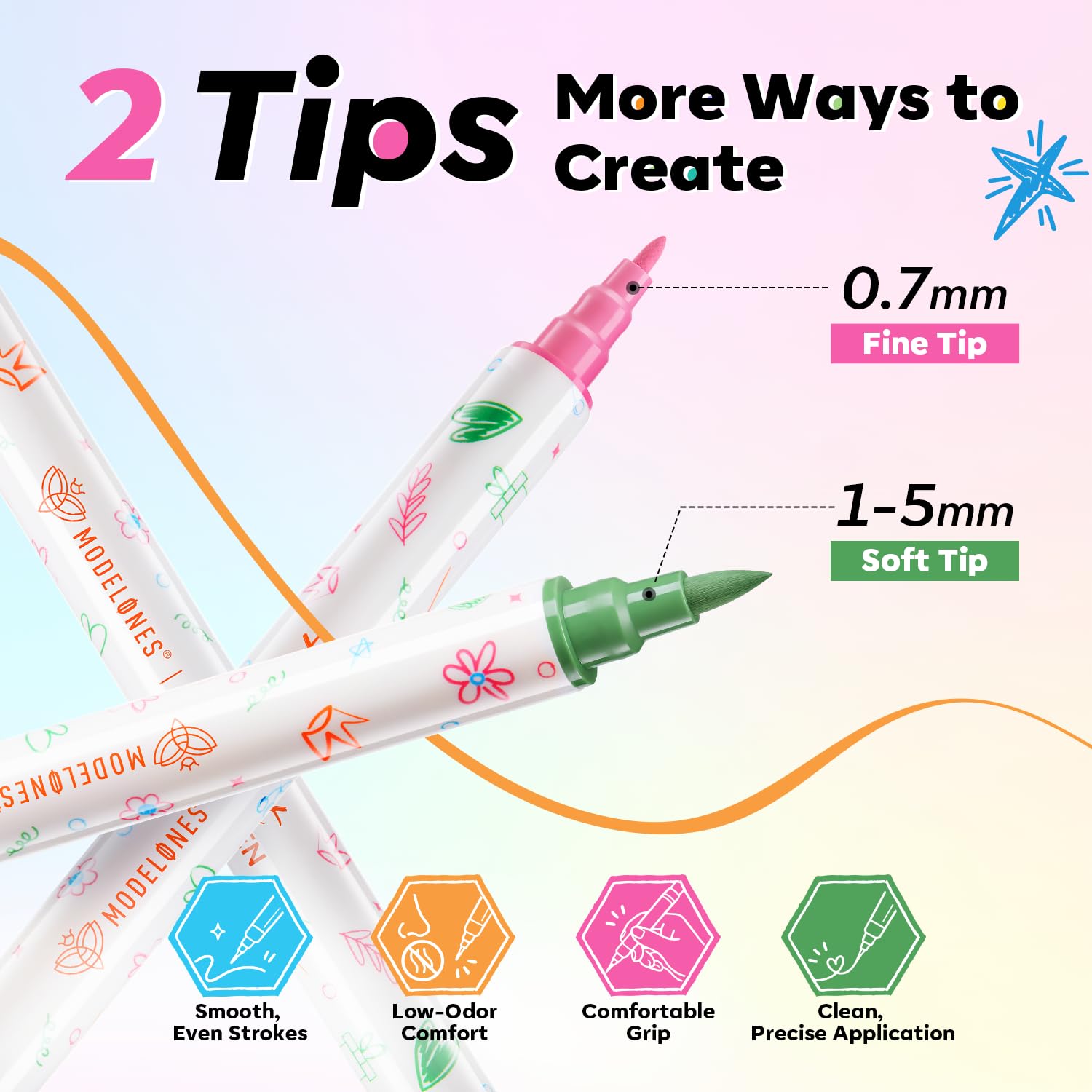Detalle de Modelones 15-Color Dual-Tip Nail Art Pens with 0.7 mm Fine Tips