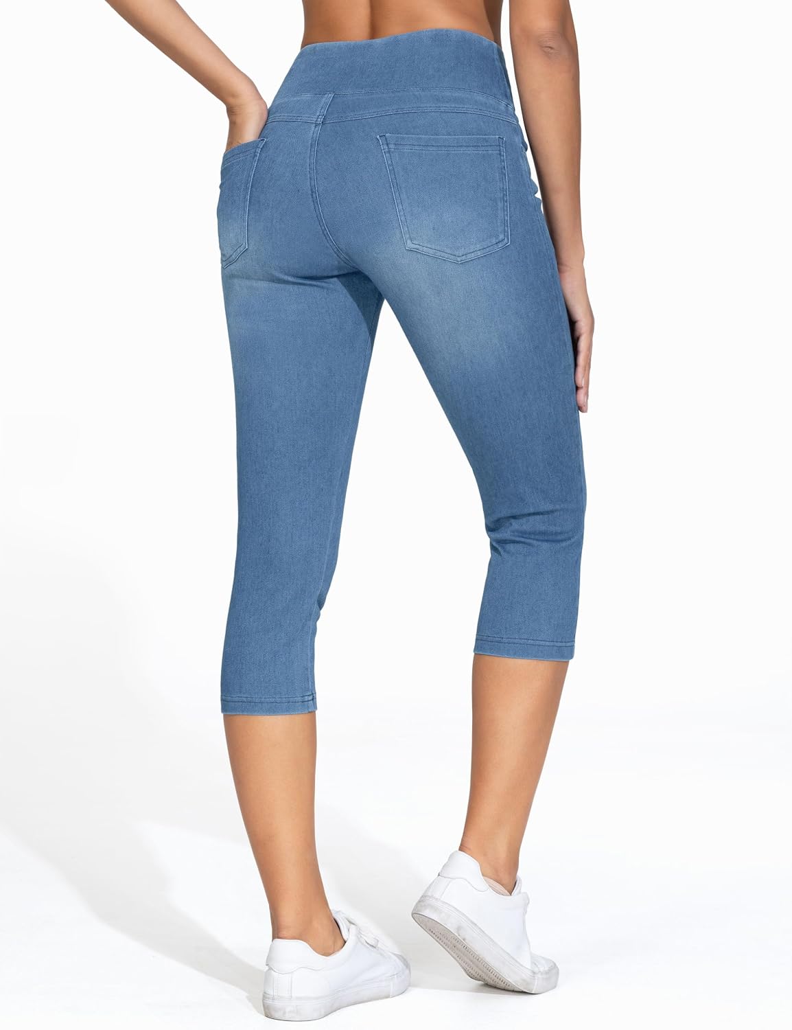 Detalle 2 de THE GYM PEOPLE Women's High Waisted Capri Jeggings with Pockets