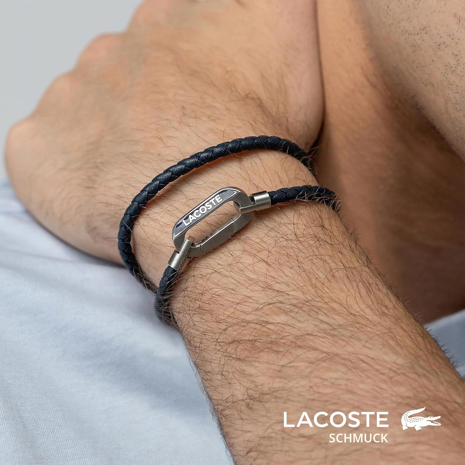 Detalle 2 de Lacoste Lederarmband Herren STARBOARD – Blau, Grün oder Braun, doppelt gewickelt