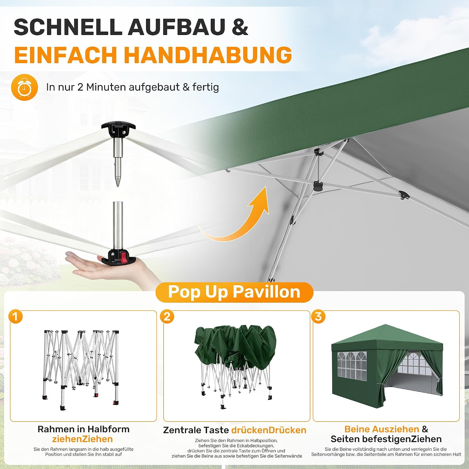 Detalle de Hawthyhome Pavillon 3x3 – wasserdicht, UV 50+, höhenverstellbar, inkl. Seitenwänden