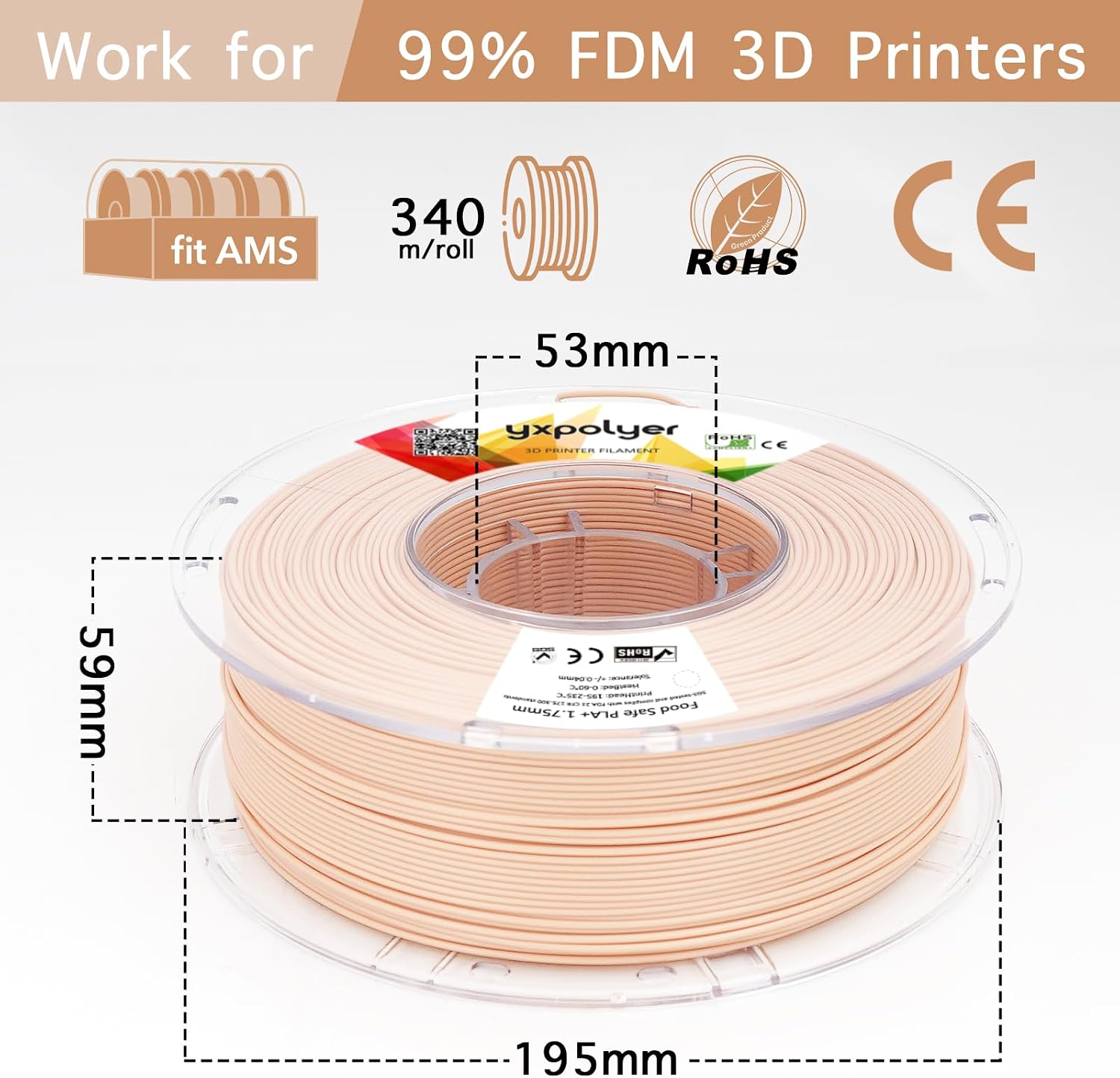 Detalle 2 de yxpolyer PLA+ 食品グレード対応 3Dプリンター用フィラメント 1.75mm・スキン色・1kg