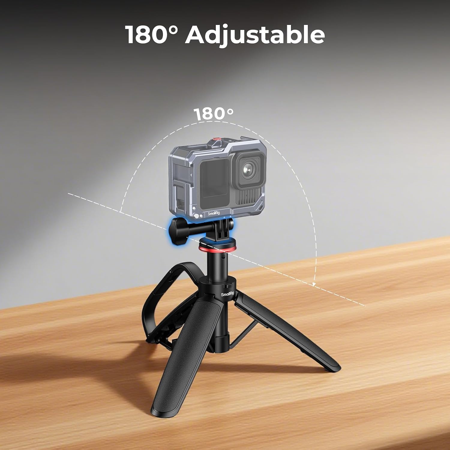 Detalle de SMALLRIG tragbares Mini-Tischstativ im Karabiner-Design (Action-Cam 5568) mit 180°-Adapter