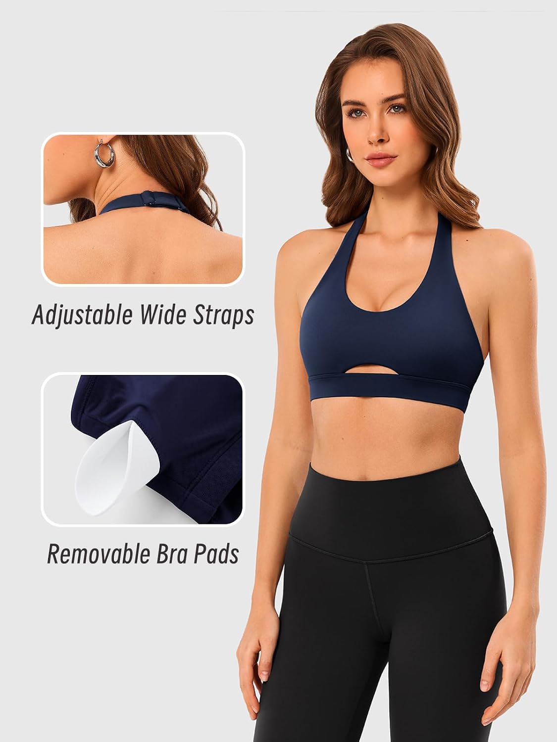 Detalle 2 de Open Back Halter Sports Bra, Padded