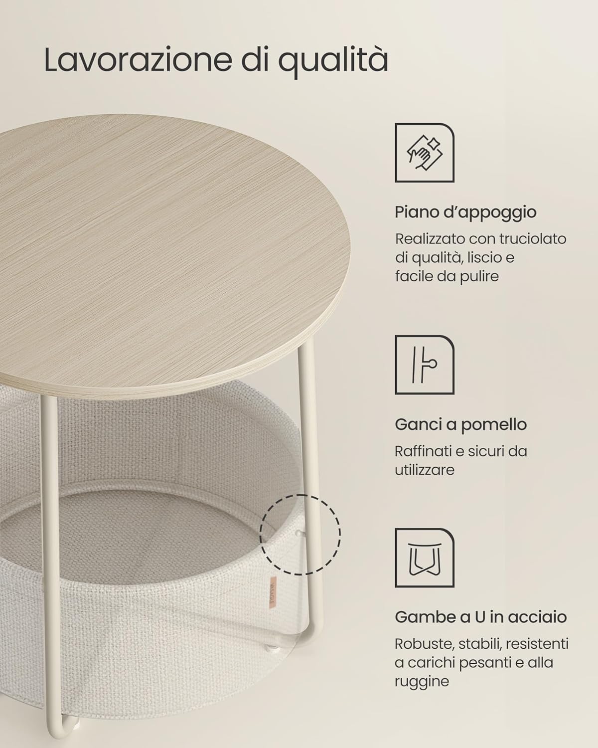 Thumbnail 4 de VASAGLE LET223K67 Tavolino rotondo 45 cm