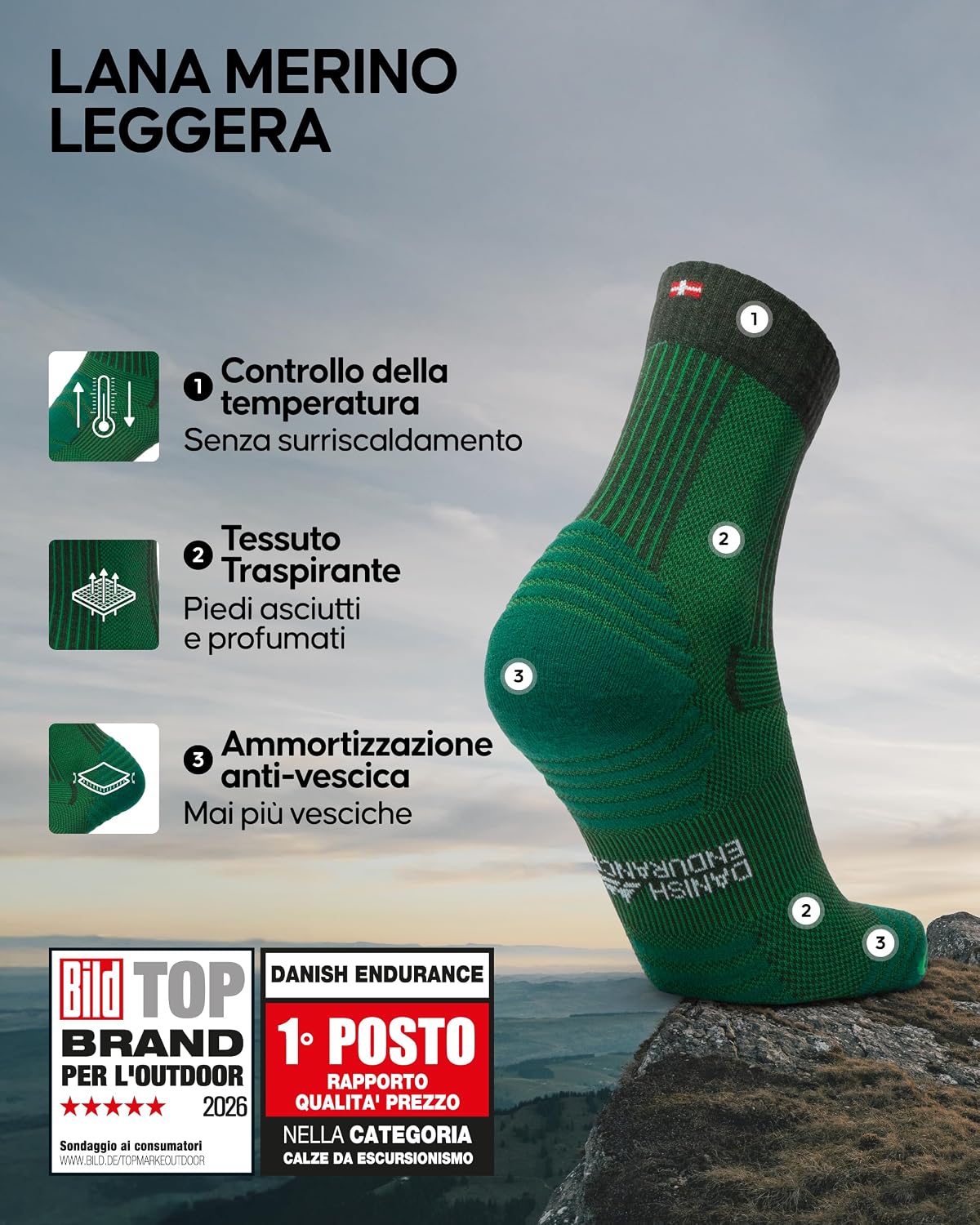 Detalle de Danish Endurance calzini trekking lana merino
