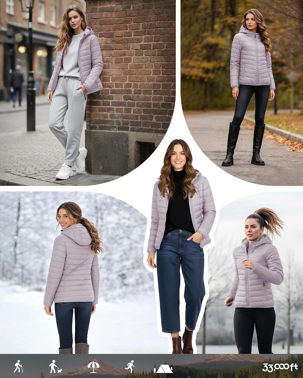 Thumbnail 6 de 33,000ft Damen Leichte Steppjacke Packbar