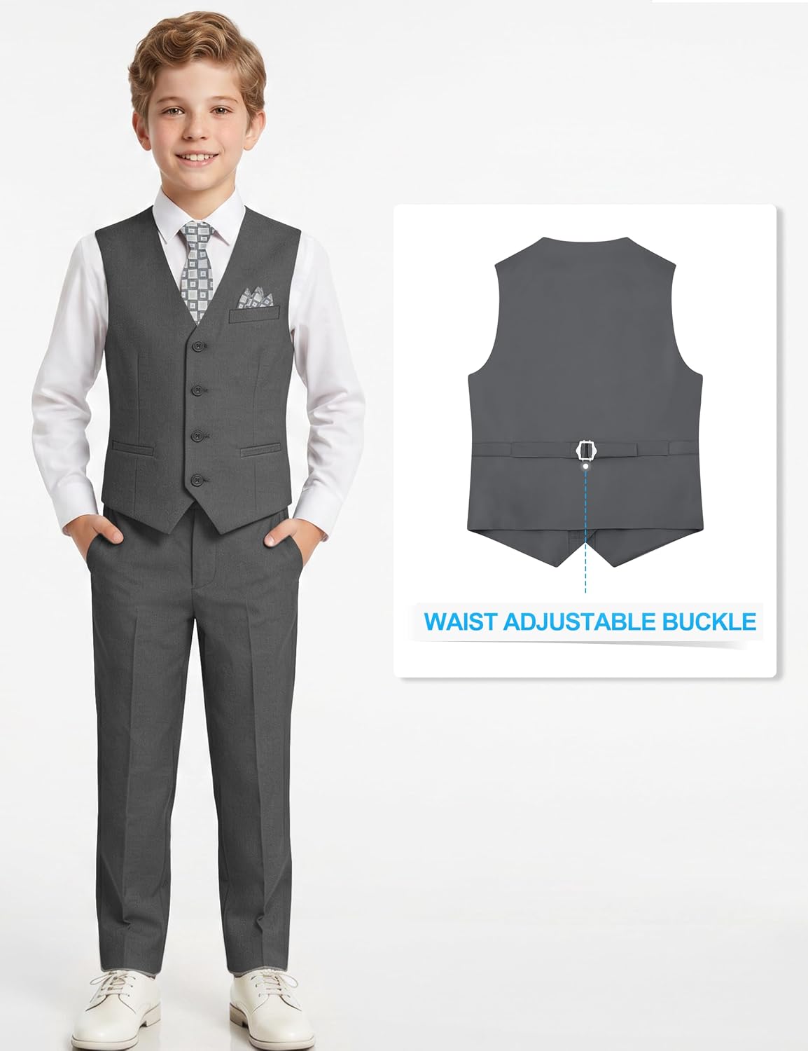 Thumbnail 6 de Marvelous Kids Boys’ 6-Piece Formal Slim Fit Suit Set (Vest, Pants, Shirt, Tie, Pocket Square, Bow Tie)