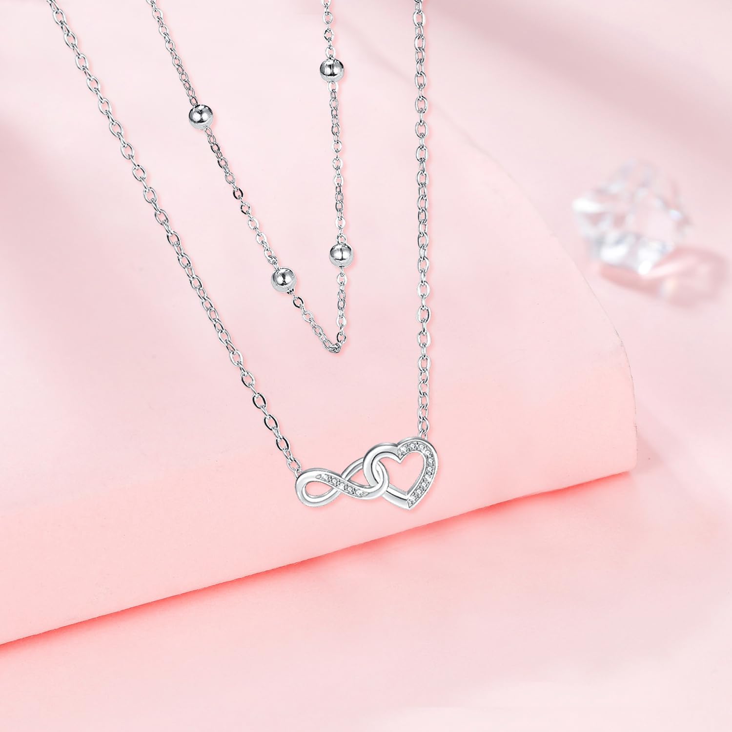 Thumbnail 3 de Micory Herz Kette für Damen – 925 Sterling Silber mit Zirkonia, verstellbar 45+5 cm