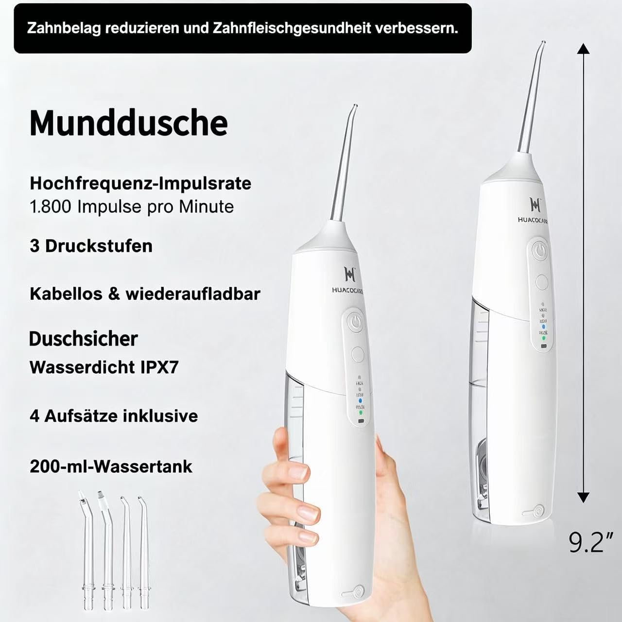 Detalle de 2-in-1 Mundhygiene-Set: Munddusche & elektrische Zahnbürste (2000 mAh, IPX7, Reiseetui) – TÜV-geprüft