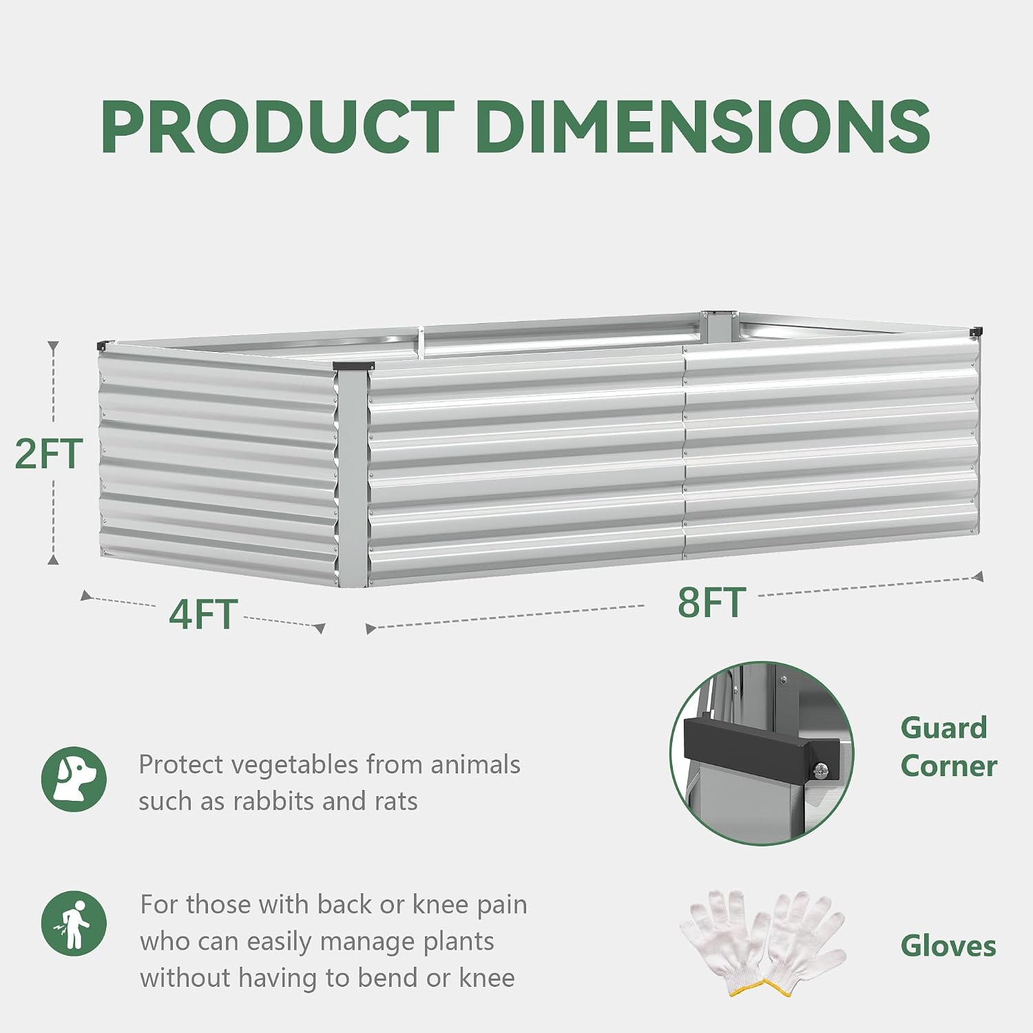 Detalle de FOOWIN 8x4x2ft Galvanized Steel Raised Garden Bed, 478-Gallon Capacity
