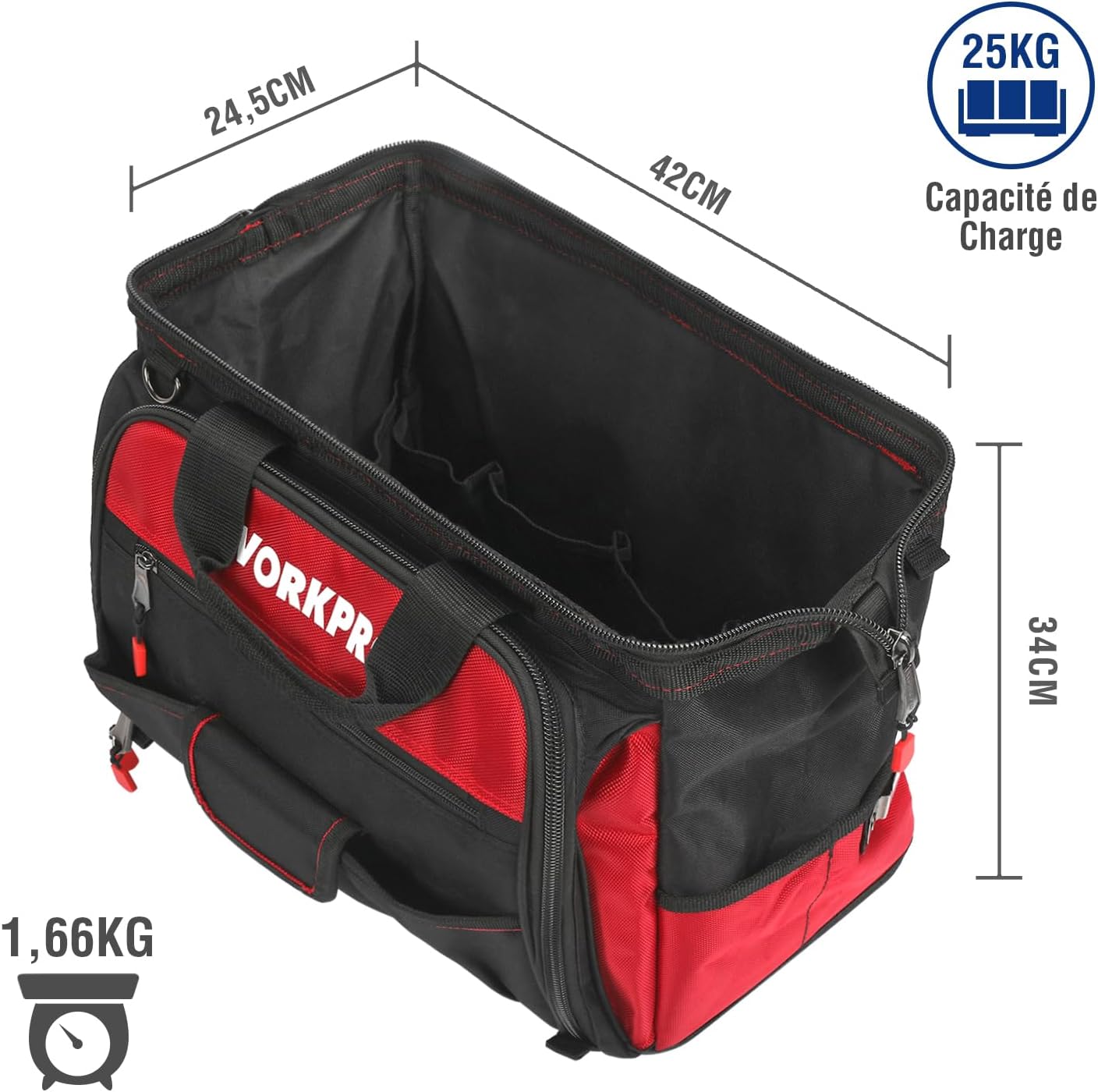 Detalle 2 de WORKPRO Sac à outil 39 poches 42 x 25 x 34 cm