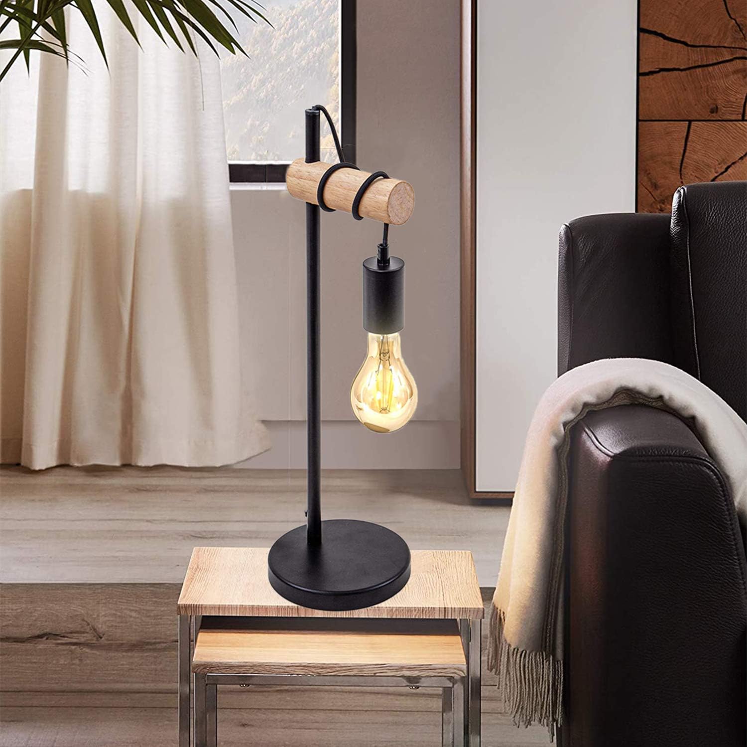 Thumbnail 5 de Lampe de Table Design rétro bois métal noir