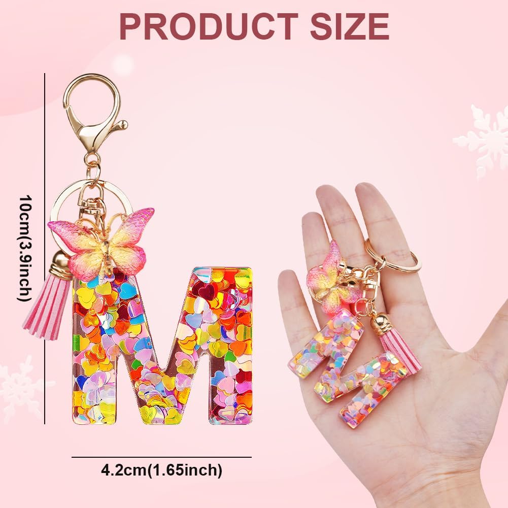 Detalle de OSDUE Portachiavi Donna con Lettera e Farfalla Rosa – Un tocco di stile personalizzabile