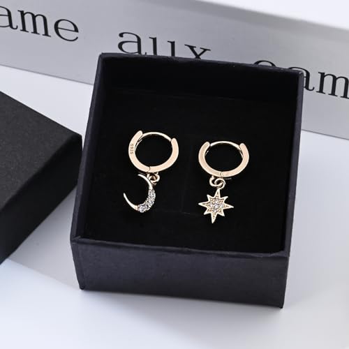 Thumbnail 6 de 14K Gold Plated Moon and Star Earrings – 925 Sterling Silver Hoop Earrings for Women