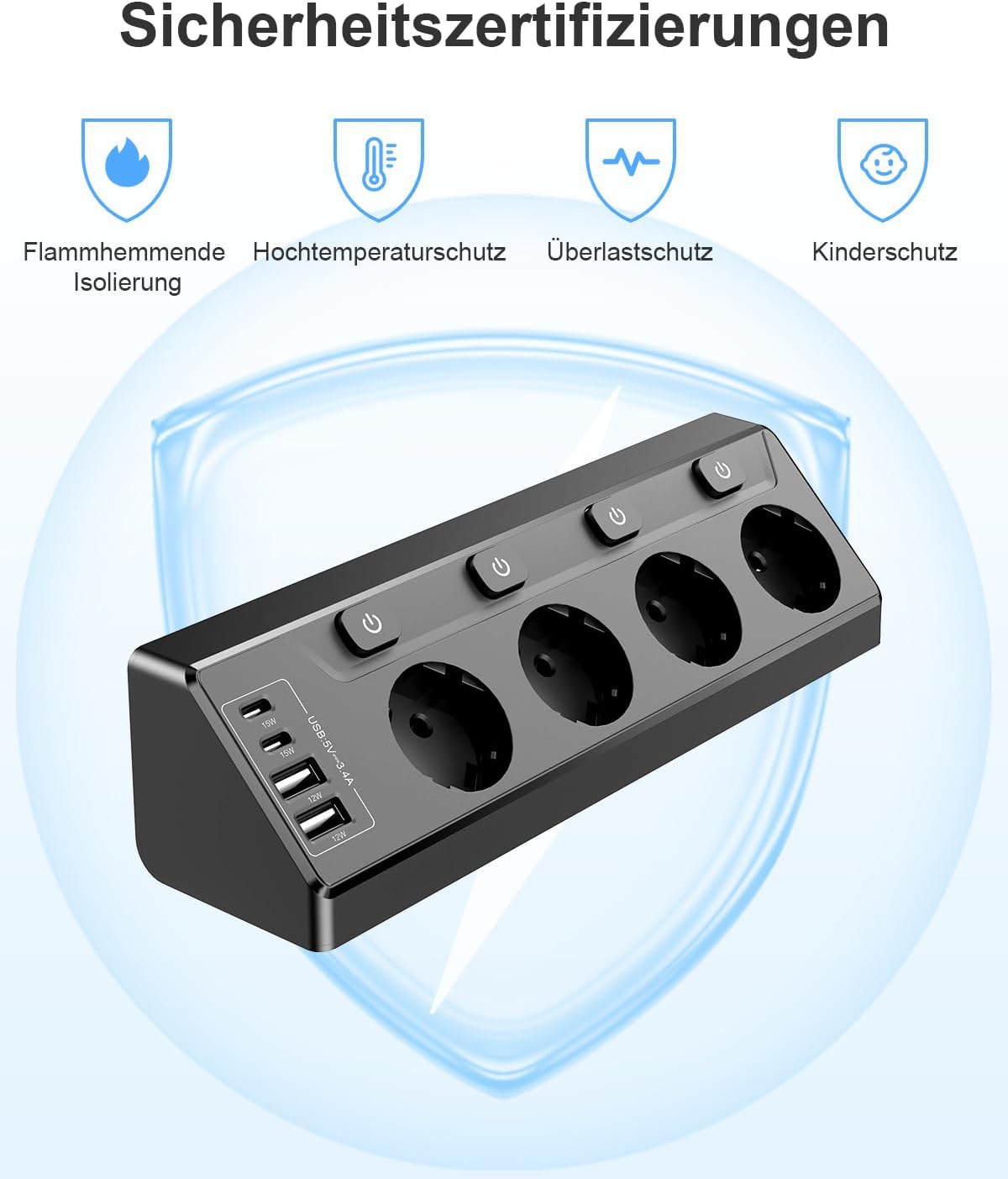 Detalle de vipwell Mehrfachsteckdose 5 Fach 2 m 🔌