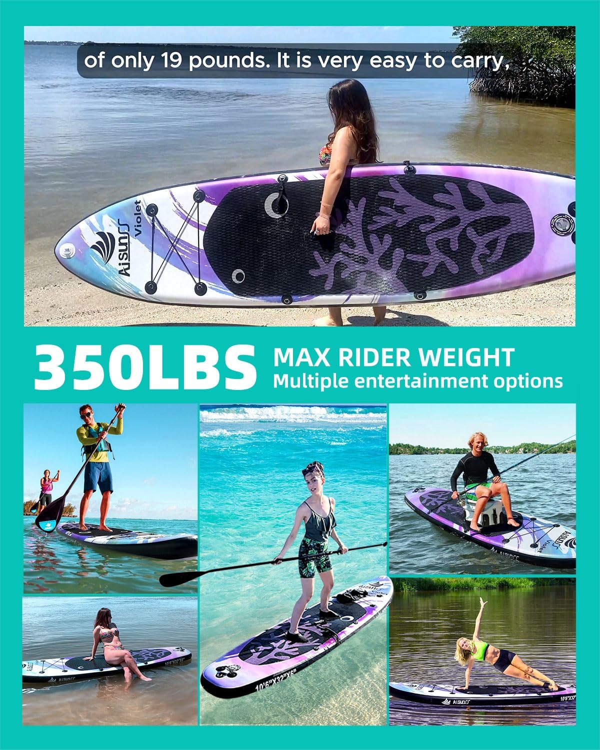 Thumbnail 4 de AISUNSS Aufblasbares Paddleboard Purple Coral – Breites, stabiles SUP-Board-Set mit umfangreichem Zubehör
