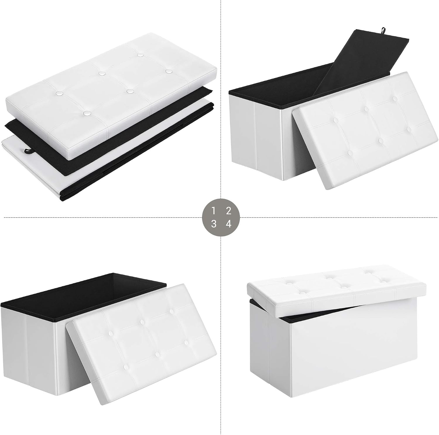 Detalle 2 de SONGMICS LSF040R01 cassapanca contenitore da 76 cm con pouf imbottito e capacità fino a 89 L