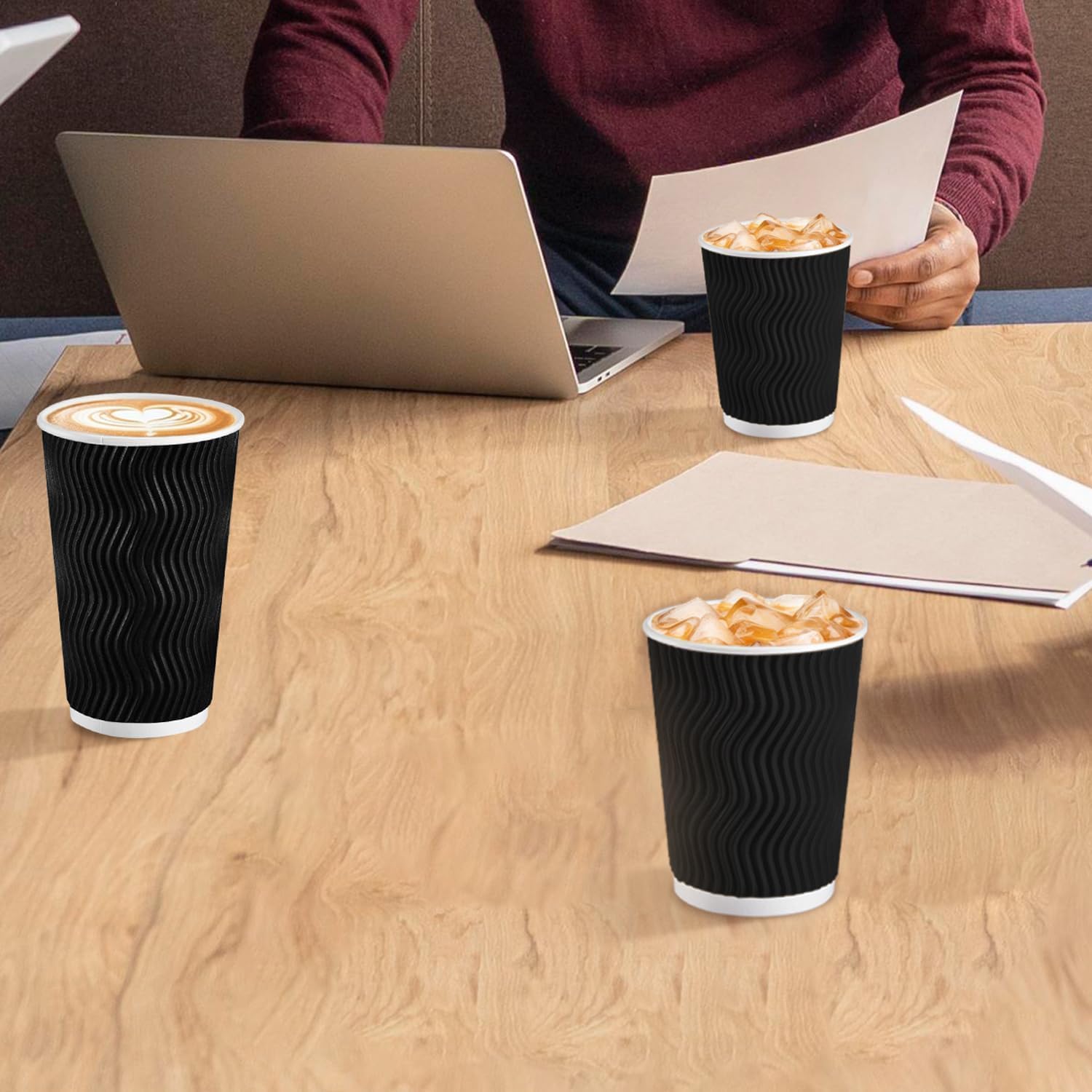Thumbnail 4 de Lamosi 10 oz Coffee Cups 120 Pack: Insulated Corrugated Paper Cups for Hot or Cold Beverages