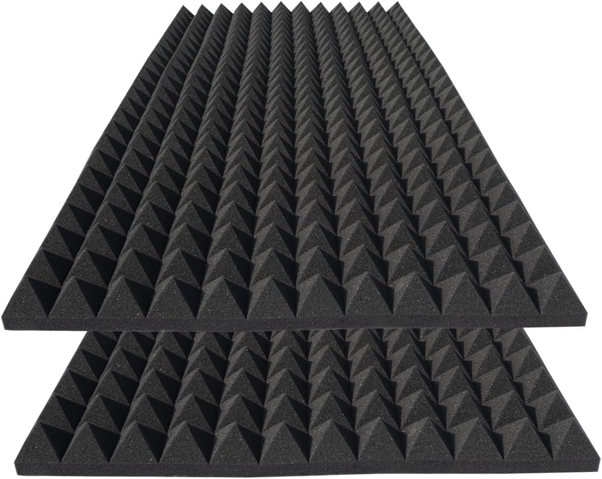 Detalle de HWLIYUTAI 2-Pack Pyramid Acoustic Foam Panels, 48 x 24 x 2-Inch, Black