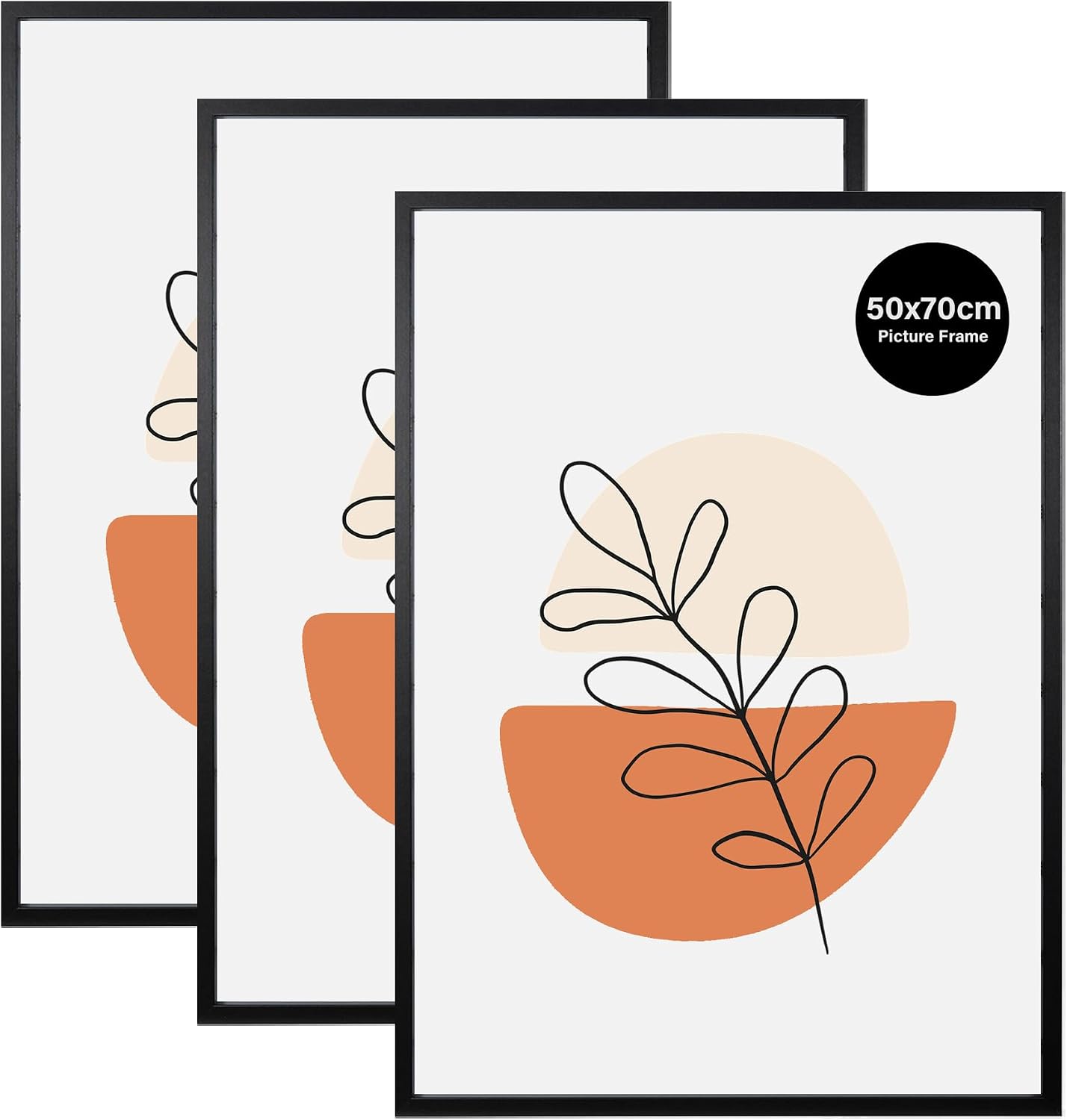 Detalle de KAIWIN 3er Pack Bilderrahmen 50x70 cm – Schwarz, MDF-Holz, mit Acrylglas und Aufhängung