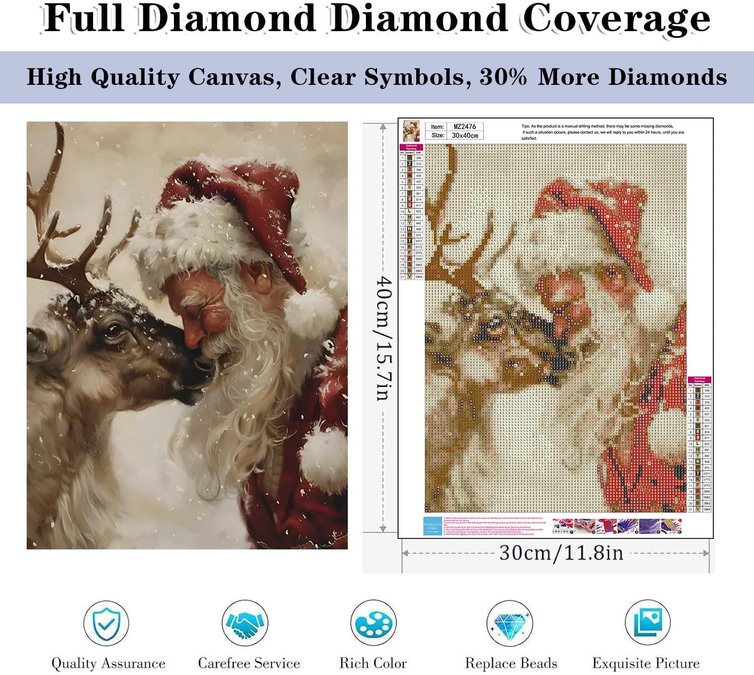 Detalle 2 de HHMATITS Christmas Diamond Art Kit, 5D Full Round Drill, 12 x 16-Inch Canvas