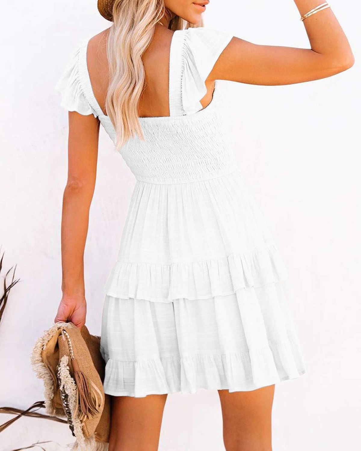 Thumbnail 2 de Soulomelody Women Summer Dress: Casual Boho Smocked Ruffle Babydoll Mini Dress